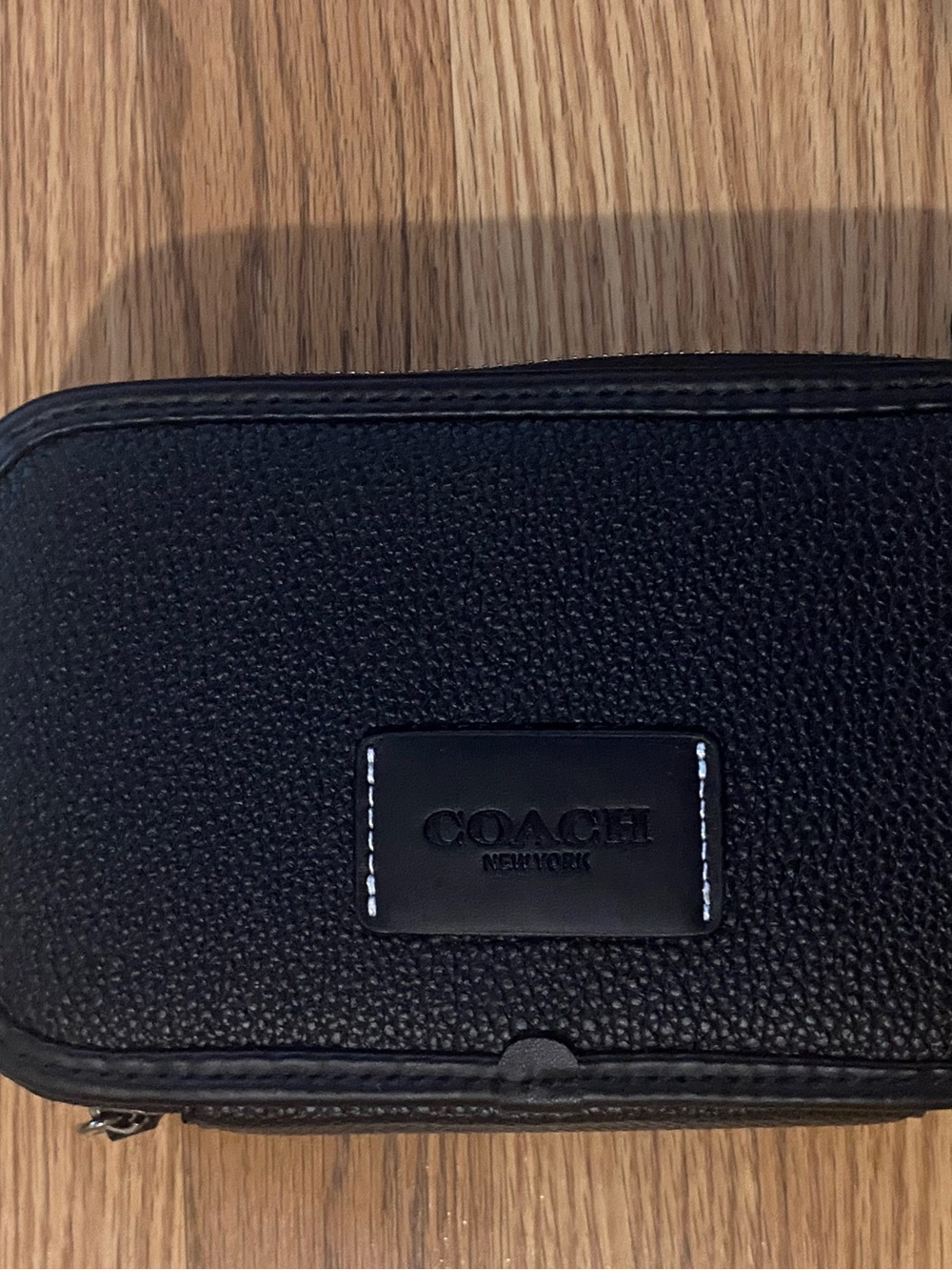 Coach Black Pebbled Leather Phone Case with Logo Patch